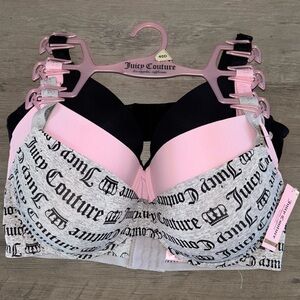 🌴Juicy Couture Women's Show Me Off 3 Pack Bras Logo Underwire Padded Size 40D
